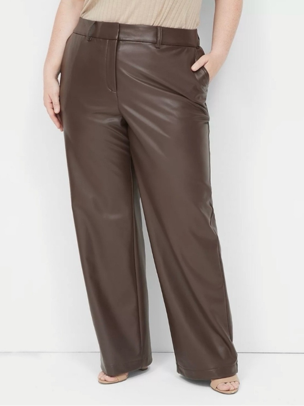 Lane Bryant Pants Faux Leather Brown NWT Straight Leg Women's 22